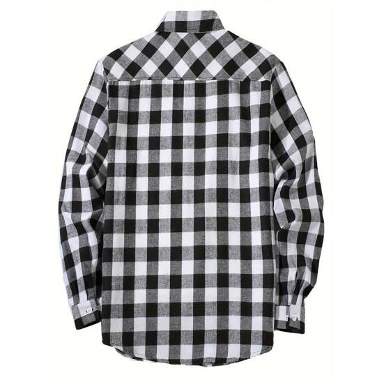 Camicia Cappotto Uomo Autunno Inverno Stampa a Quadri Maniche Lunghe Tasca sul Petto Reversibile