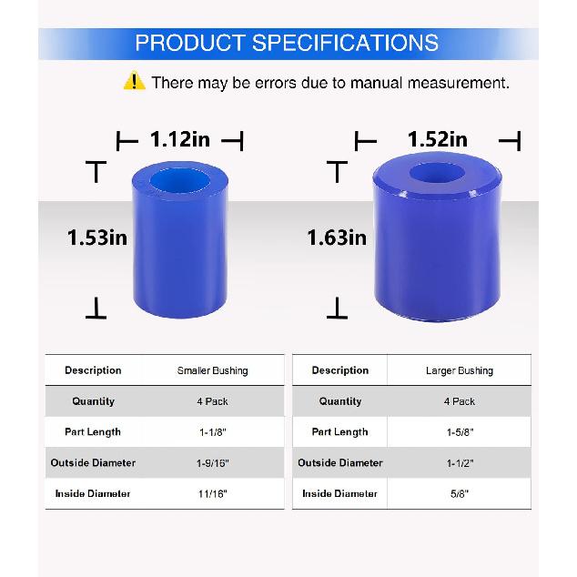 8 Pack Hood Roller Bushings For Peterbilt 357, 375, 379, Reference Part 13-04391, 13-03593, 377 With J Style Hinges, Polyurethane Hood Roller Bushing