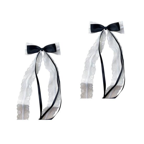 2Pcs Hairpin Embroidery Lace Pattern Ribbon Bow Hair Clip Color Matching Non-Damaging Rounded Hair Pin Hairstyle Accessory