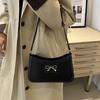 Solid Color Bowknot Shoulder Bag Elegant Compact Square Bag Suitable For Women Handbags Zipper Closure Fashion Underarm Bag
