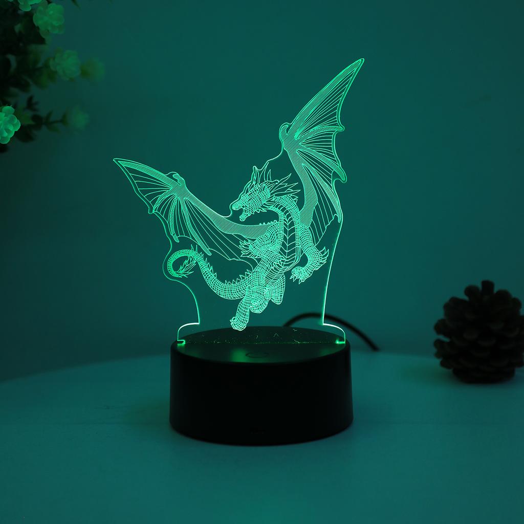 3D Flying Dragon Acrylic Visual Night Light Colorful Touch Night Light Suitable for Bedroom, Study, Reading Room