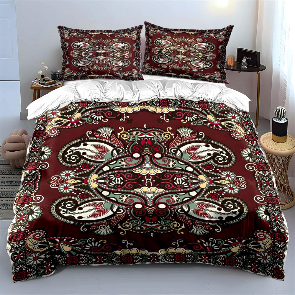 Floral Paisley Burgundy Pattern Bedding Duvet Cover Set  (1*Duvet Cover 2*Pillowcases, without duvet insert)