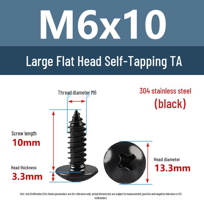 Yigu Black Zinc 304 Stainless Steel Phillips Large Flat Head Self-Tapping Screw