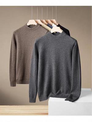 Men's Heavyweight Half-High Collar Velvet Sweater - Thick, Warm, Knitted Base Layer for Winter