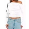 Solid Color Slanted Neck Long Sleeved Top Solid Diagonal Collar Long sleeve Top Women