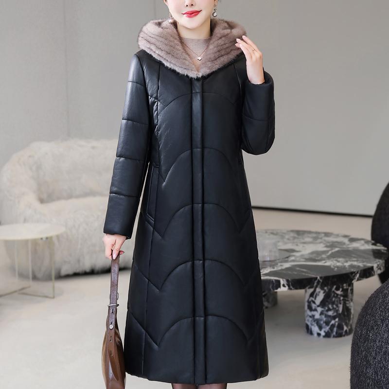 Winter Woman Faux Sheepskin Coats Hooded Elegant Thick Warm Winter Long Parkas Female Leather Jacket