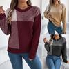 Autumn/Winter Women's Fashionable Casual Colour-Blocked Checked Long-Sleeved Pullover Sweater Top