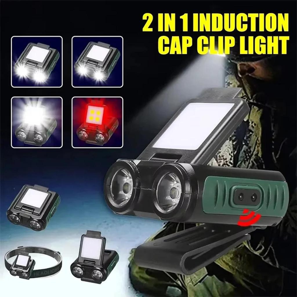 Wave Sensing Headlamp 10w Flashlight Running Mini Rechargeable Fishing Clip On Outdoor Adjustable Work Waterproof Led Hiking Hat