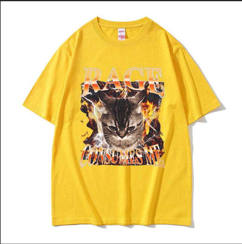 Rage Consumes Me Cat Funny Meme T Shirts Unisex Women Vintage Fashion Oversized Cotton Tshirt Y2k Harajuku ONeck Clothing Tshirt