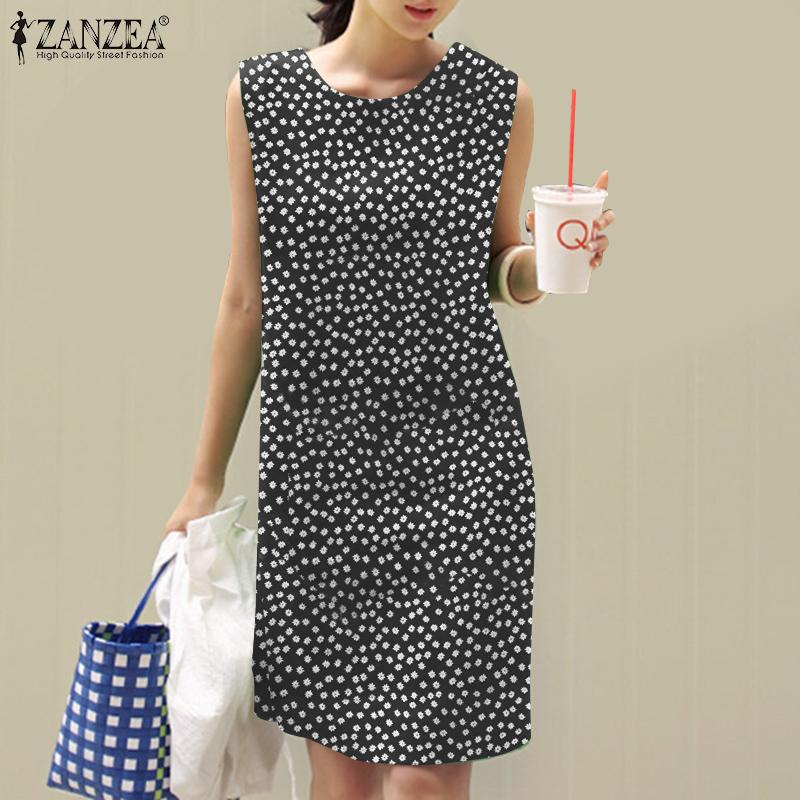 

ZANZEA Повседневное летнее платье без рукавов с цветочным принтом и круглым вырезом
