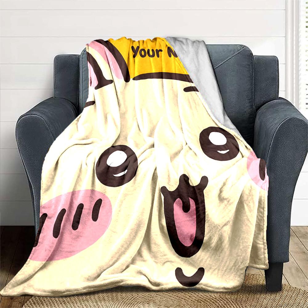 1pc Chiikawa Blanket with Custom Name, Gift, for Men and Women, Soft Blanket, Good for Sofa Bed Couch Travel, Lightweight Flannel Blanket