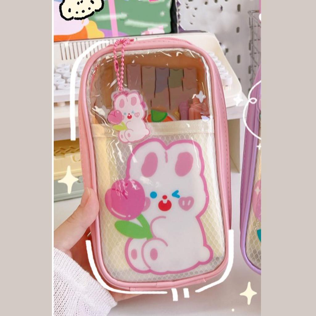 Kreslený penál Roztomilý vzor PVC Průhledný Vícevrstvý Úložný Vodotěsný Pouzdro na tužky Krabička