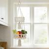 Tiered Boho Hanging Fruit Basket Cotton Rope Woven Basket Fruit Hanger Braided Plant Pot Basket for Fruits Vegetables Home Balcony Garden Decor
