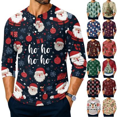Men's Christmas Long Sleeve Shirt with Printed Design
