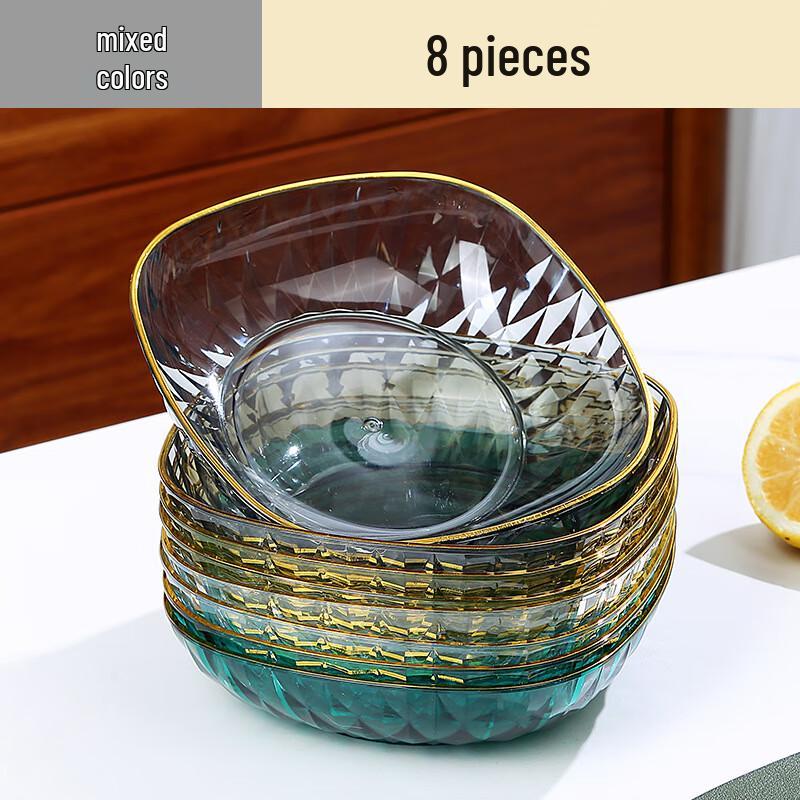 Light Luxury Food Grade Transparent Diamond Pattern Bone Plates, Set of 8