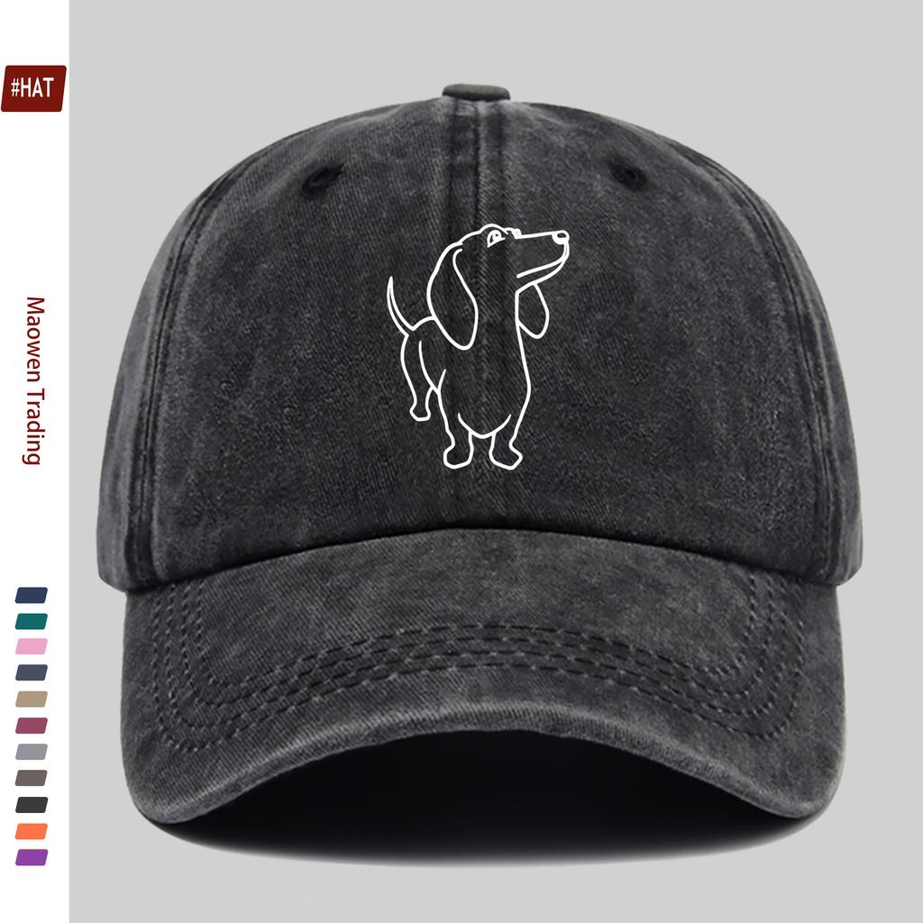 pc Minimalist Line Dachshund Pattern Printed Baseball Cap Suitable for Spring Summer And Autumn Wear Sun Hat Washable Strap A
