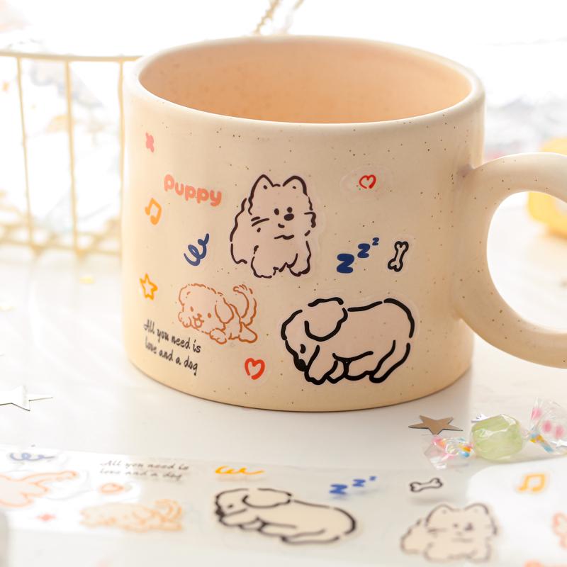 2 Roll Simple Hand Drawn PET Kawill Cat And Dog Diary Series Single Roll Tape DIY Greeting Card Cup Photo Frame Decoration Gift