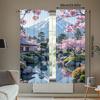 2PCS Sakura Fuji Scenic Sheer Curtains Cherry Blossom Rod Pocket for Living Room Bedroom Office Kitchen Holiday Home