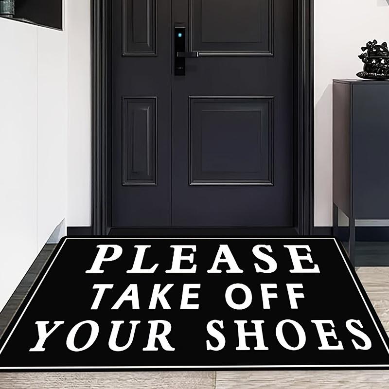 Please Remove Shoes Doormat - Black Non-Slip  Rug for Living Room Bedroom Game Room, Easy Clean Floor Mat Entryway Decor