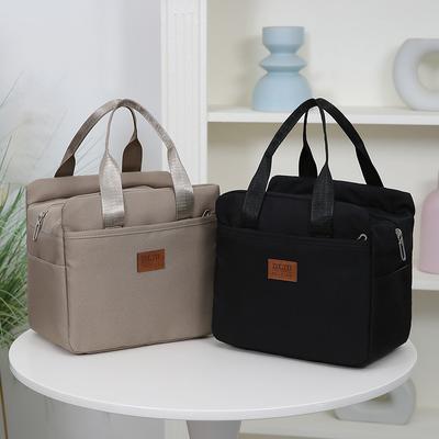 Einfache Leinwand-Lunchtasche Unifarbene Mit Aluminiumfolie Innen Reißverschluss Große Kapazität Tragbare Arbeitstasche Aufbewahrungstasche Handtasche