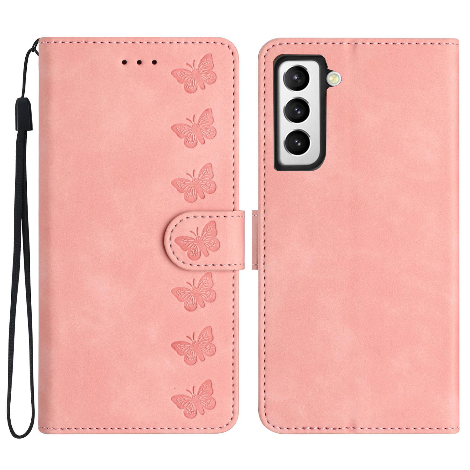 

For Samsung Galaxy S22+ 5G Stand Wallet Folio Flip Case Butterfly Imprinted Splash Proof Leather Cover Pink