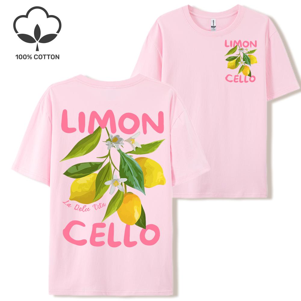 Lemon Fruits Cello Pink Letter Print Woman T Shirts Cotton Multicolor T Shirt Hip Hop Summer Short Sleeve Y2K Womens Streetwear