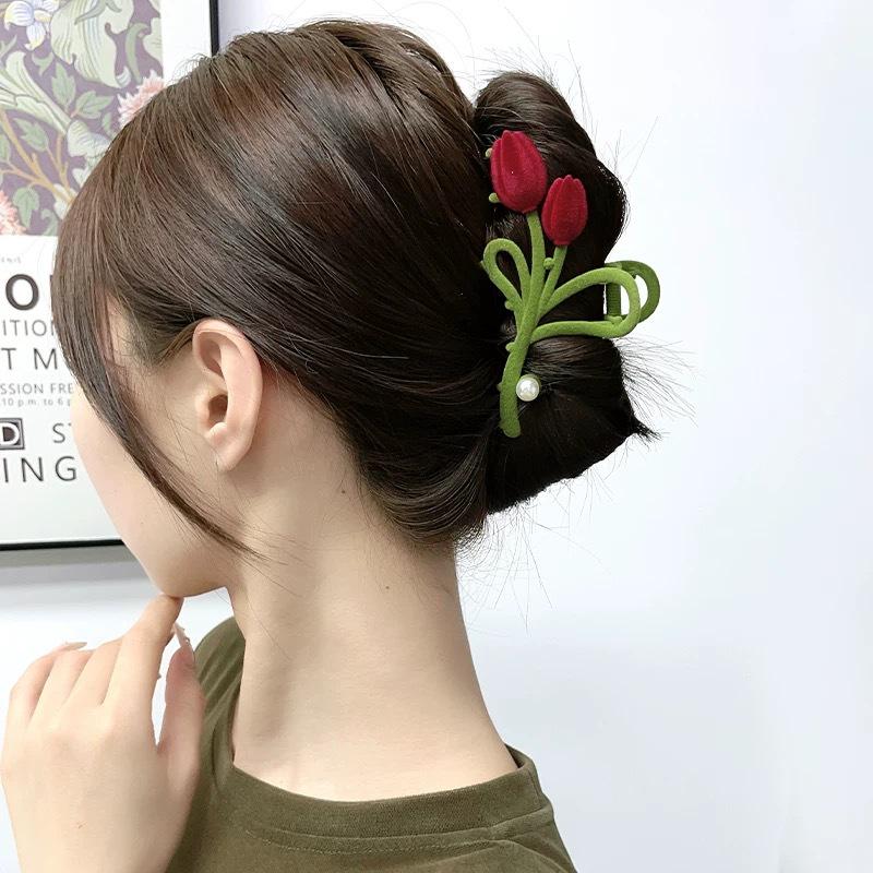 Elegant Tulip & Lily Hair Clip - Large Fairy Claw for Stylish Back-of-Head Design