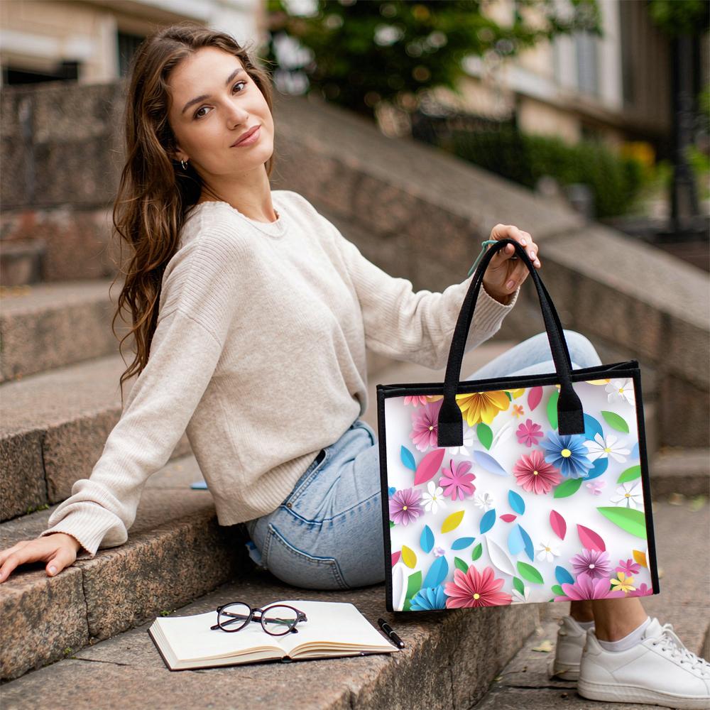 Floral Printed Large Tote Bag Casual Reusable Handbag for Daily Use