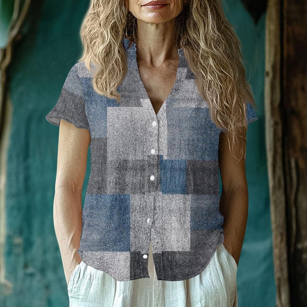 Women's Casual V-neck Short Sleeved Top, Printing T-shirt Shirt