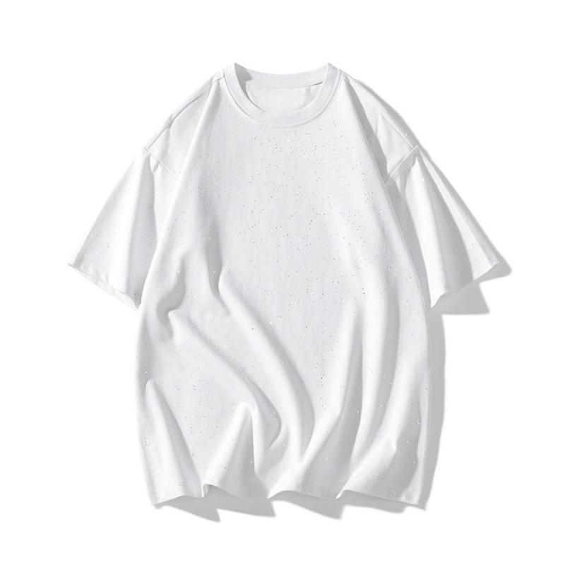 

Однотонная футболка с круглым вырезом из чистого хлопка, свободная, глянцевая, черно-белая, с пайетками, с короткими рукавами 3XL белый