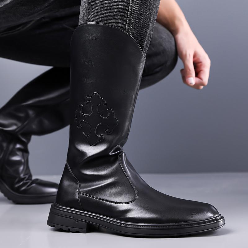 Men’s Motorcycle Boots Western Boots Black Jockey Boots Casual Street Style Cool Brown High Boots Plus Size