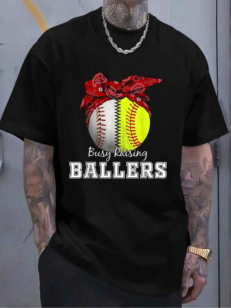 

Busy Raising Ballers Softball Baseball Tee Baseball Mom Gift Unisex T-Shirt S