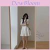 French Chic Bubble Sleeve Knit Dress With Ruched Details For Summer Casual Wear