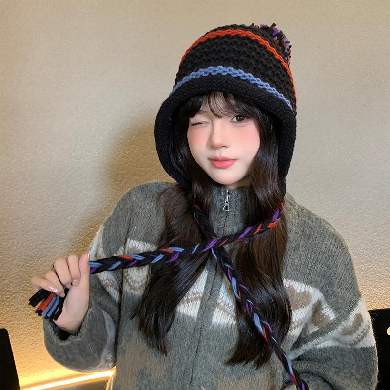 Pull à Pompons Chaud d'Hiver pour Déplacements Extérieurs Polyvalent Protection des Oreilles Chapeau en Laine Épaissi Chaud Chapeau en Laine pour Femmes