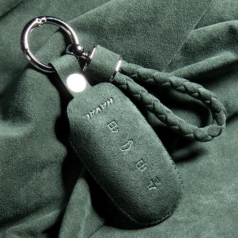 For Great Wall Haval H6 H5 Big Dog H7 Raptor H9  F7 M6 H2 Alcantara Car Key Case Bag Shell Buckle Suede Cover Keychain