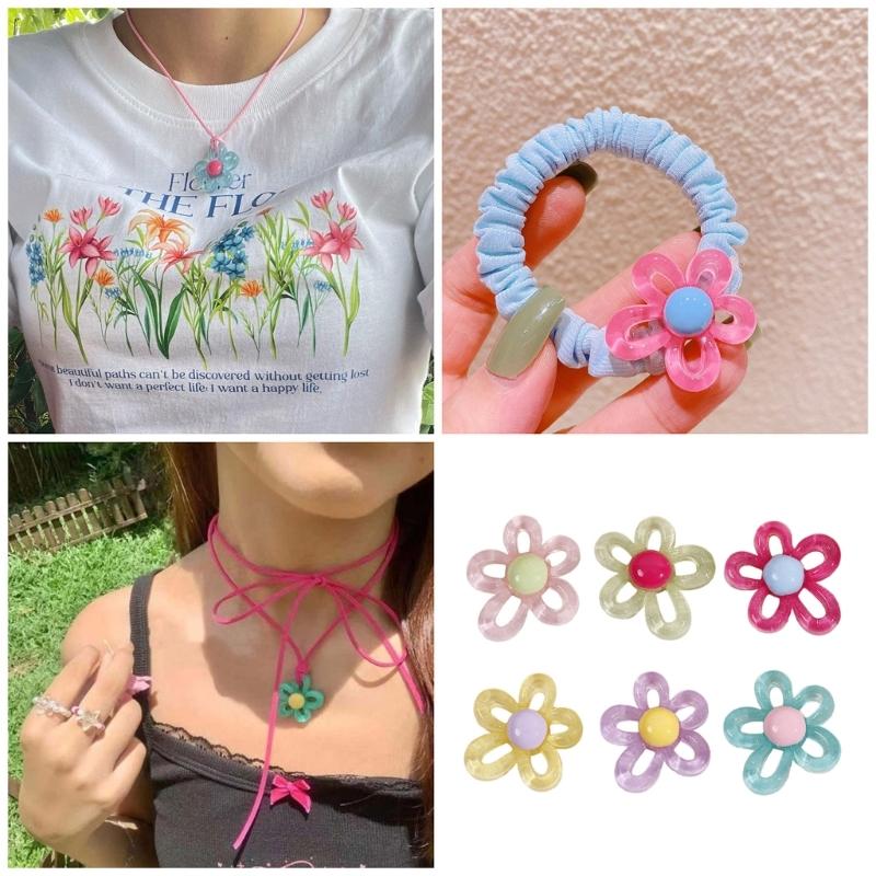 Colorful Hollow Flower Resin Crafts Cute Five-Petaled Flower Accessories Cute Hairpin Phone Cases Jewerly Decor Keychain