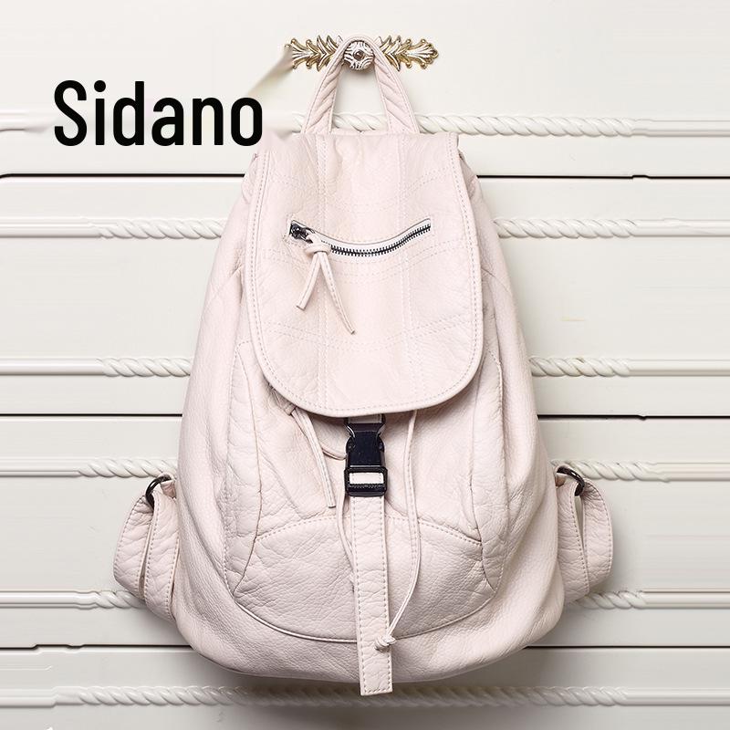 Damenrucksack aus Lammleder im koreanischen Stil mit Stickerei - Modisch & geräumig für Reisen oder die Schule