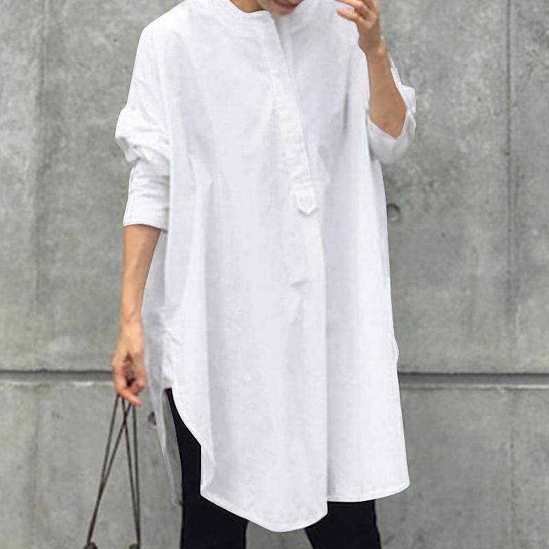 

ZANZEA Весенняя повседневная женская блузка с круглым вырезом и длинным рукавом