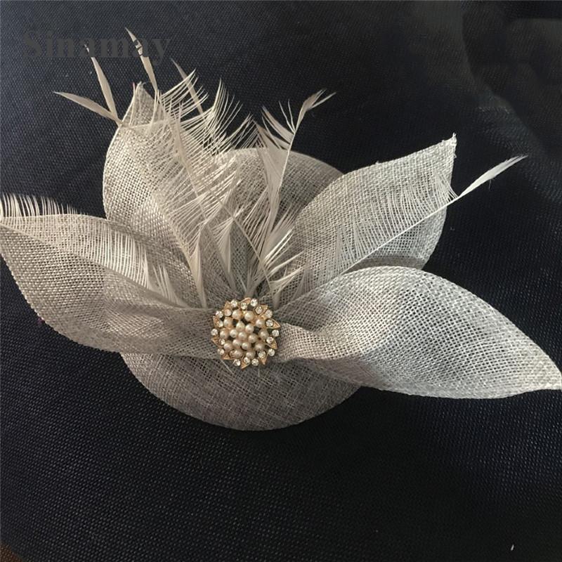 

Vintage European And American Bridal Wedding Headwear Fashion Feather Flower Mesh Banquet Party Top Hat серый