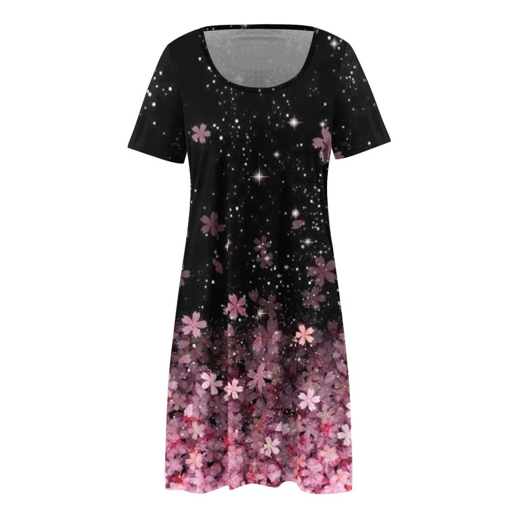 Ladies Sexy Fashion Positioning Print Square Neck Patchwork Short Sleeve Dress