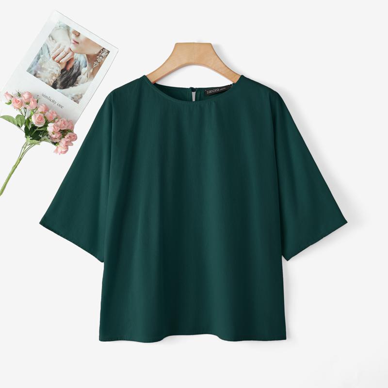 

ZANZEA Женская повседневная блузка из хлопка свободного кроя с круглым вырезом и рукавами 3/4 3XL