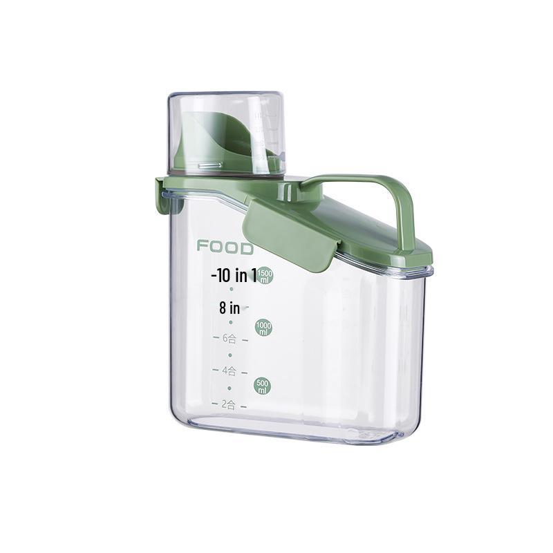Multi-Grain Storage Canister with Measuring Cup - Sealed Plastic Container for Rice, Flour, and Grains