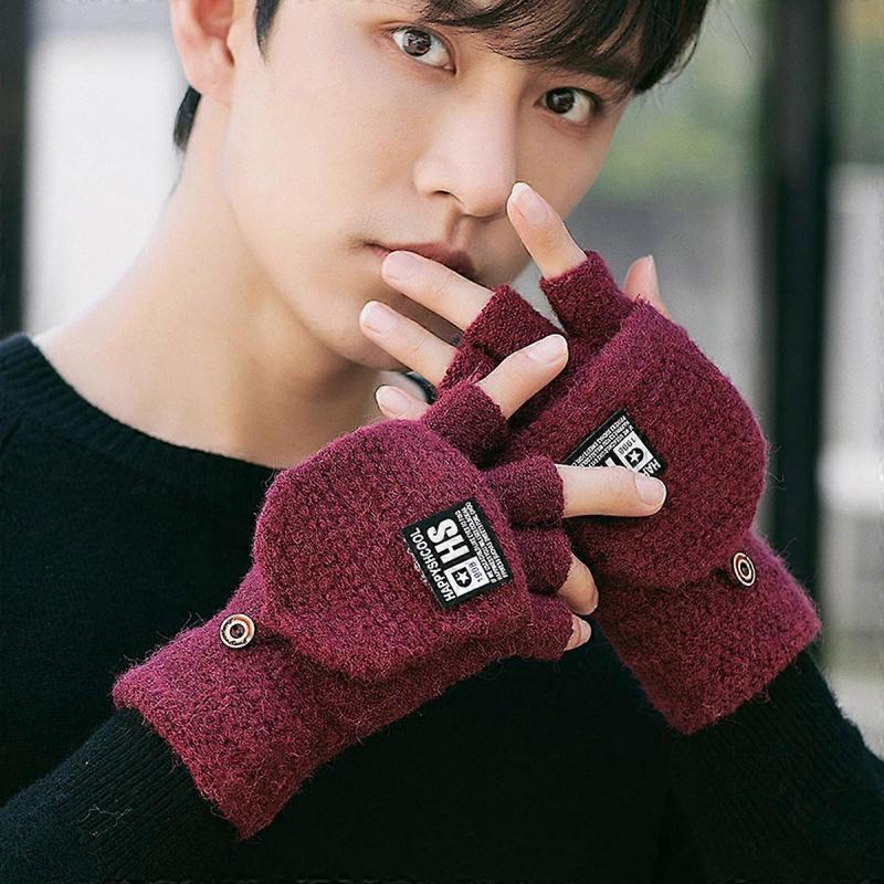 3 Pairs Thermal Insulation Fingerless Texting Wool Gloves for Women and Men Winter Warm Knitted Convertible Mittens Flap