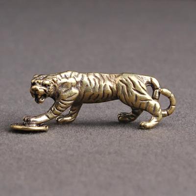 Pure Copper Tiger Step On Money Figurines Miniatures Zodiac Tiger Lucky Fortune Home Decoration Brass Ornaments Keychain Pendant