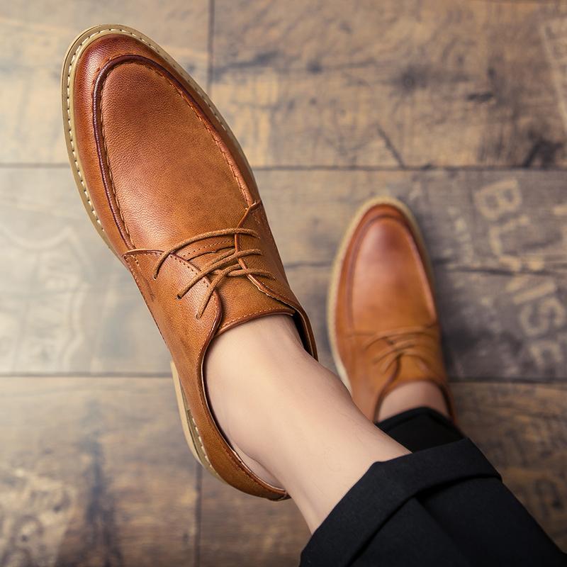 Fashion Leisure New Style  Leather Shoes for Men Business Shoe Lace Up Gentleman  Male Wedding Party Classic Black Walking Shoes