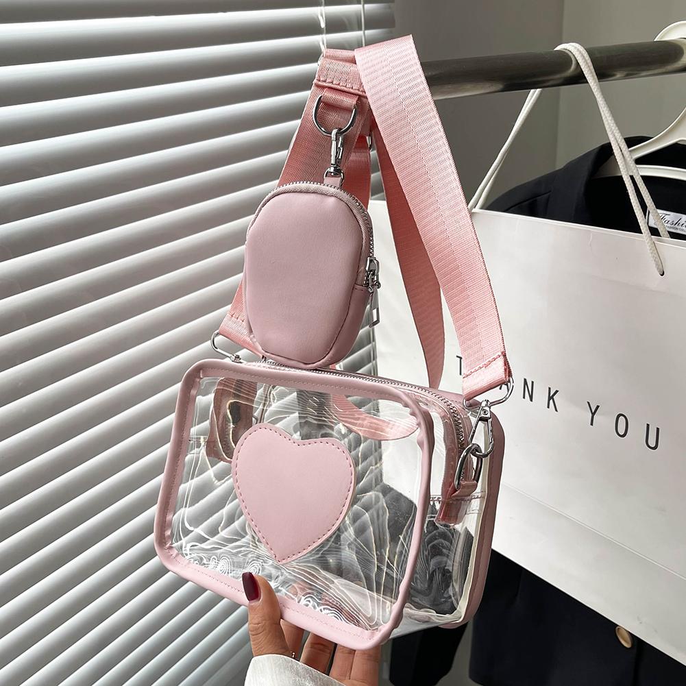 Průhledná PVC taška Crossbody Fashion Love Malá průhledná taška na telefon Přenosný voděodolný nastavitelný popruh Jednoduché pro dospělé teenagery