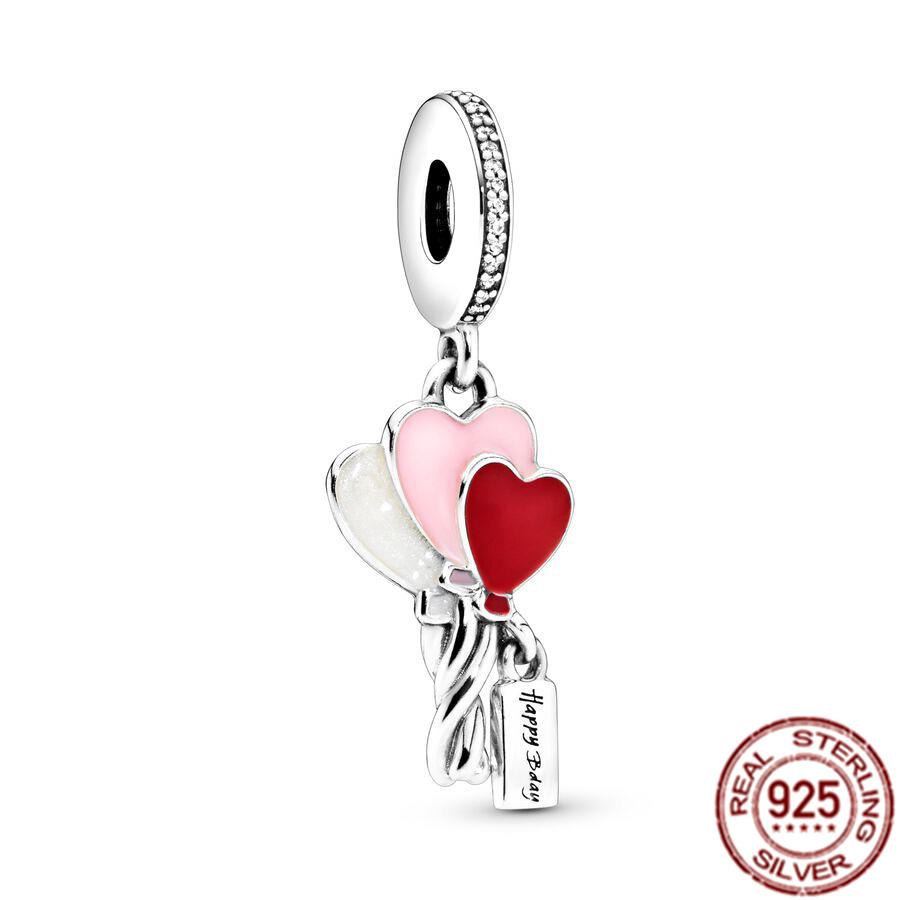 Fine S925 Sterling Silver Love You Mom Double Heart Split Dangle Charm Beads Fit Original  Bracelet DIY Women Jewelry Gift