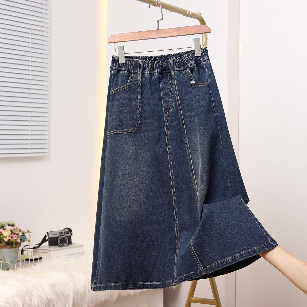 DIMANAF 2025 Autumn Winter Plus Size Women Skirts Elastic Waist Oversize Lady Long Skirts Denim Cotton Thick