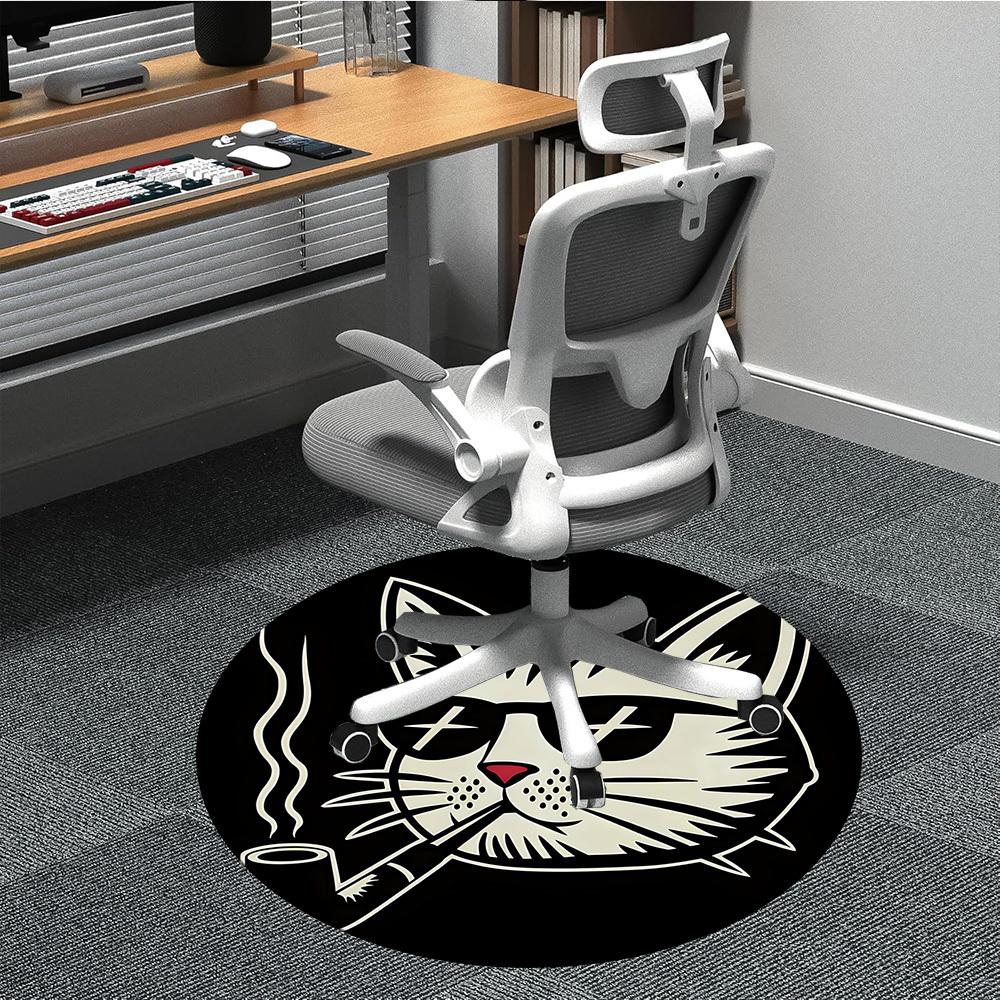 1pc Cat Office Round Area Rug, Under Office Chairs Bedroom Living Room Home Decor, Room Deco