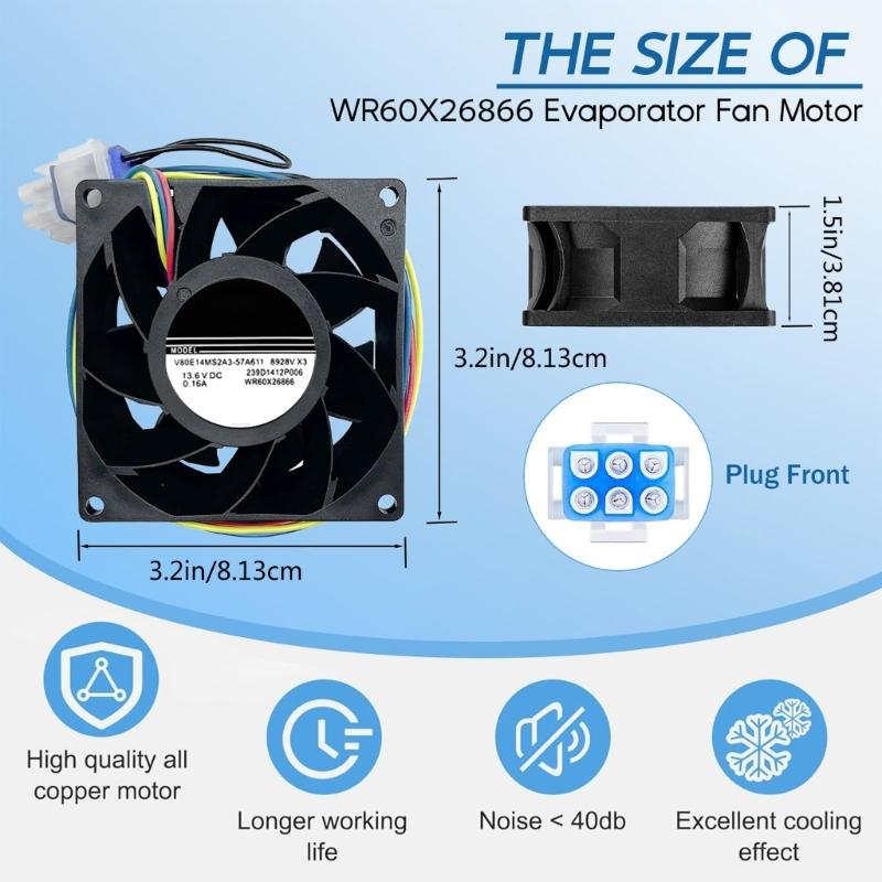 13.6V 0.16A WR60X26866 Refrigerator Fan Motor Assembly For WR60X10356 WR60X10357 WR60X26033 Replacement Housing